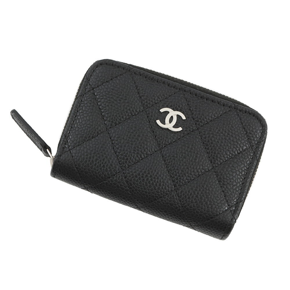 CHANEL Authentic Black Caviar Leather Logo Wallet